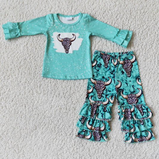 Leopard Skull Turquoise Ruffle Pant Set