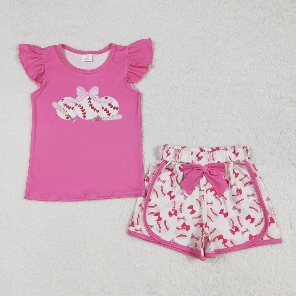 Pink Coquette Baseball Shorts Set