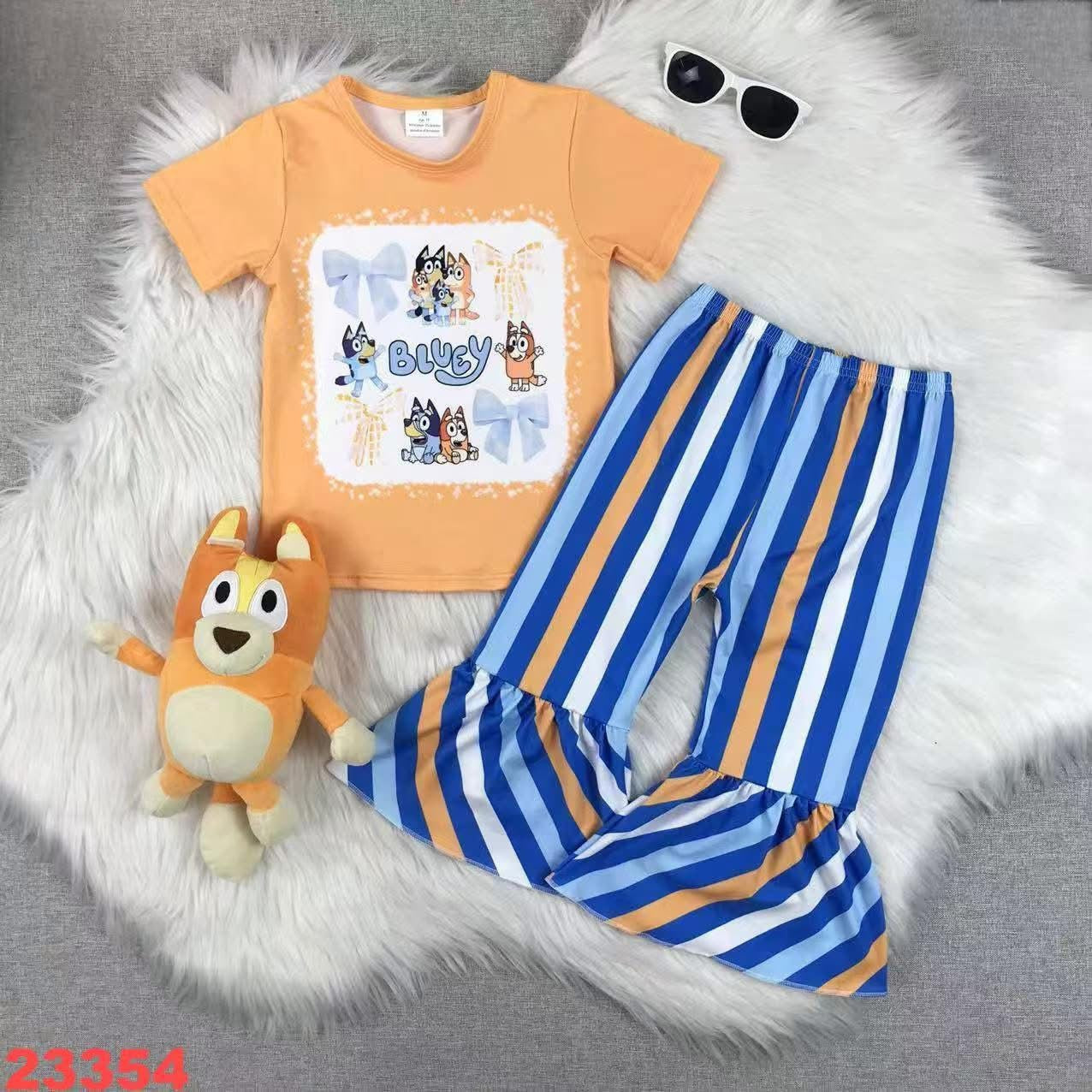 Blue Dog Coquette Striped Pants Set