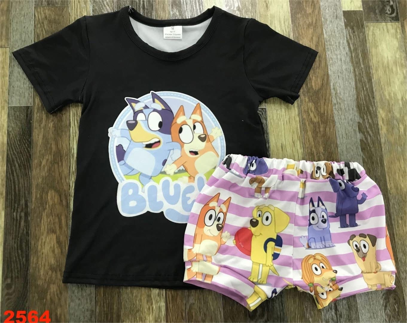 Blue Dog Purple Stripe Short Set