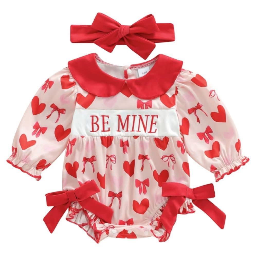 Be Mine Bow Heart Smocked Bubble