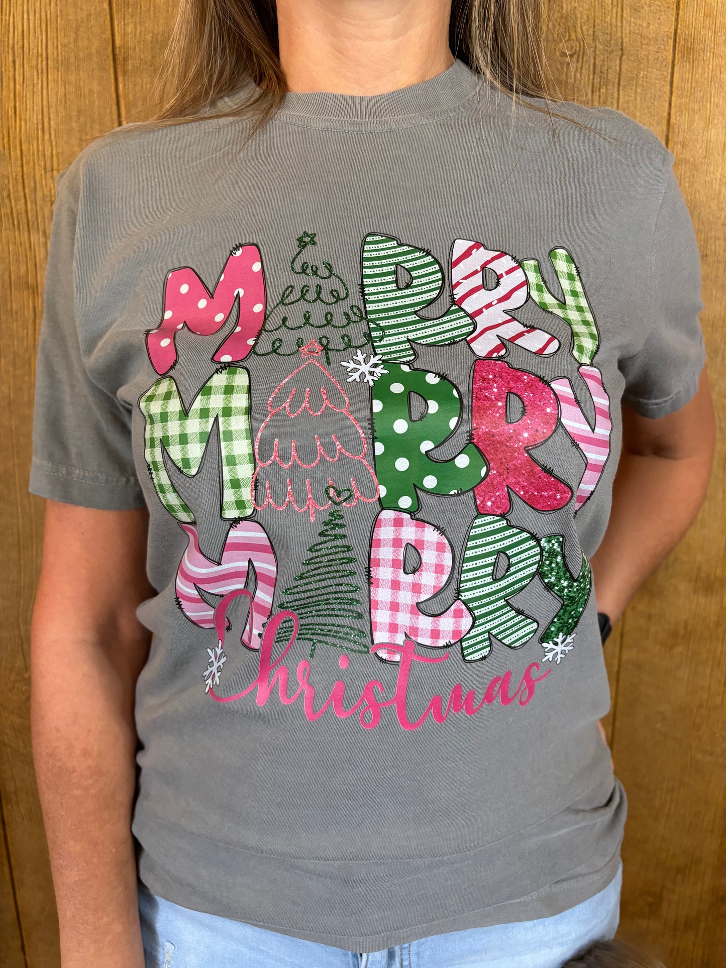 Pink & Green Merry Christmas Tee