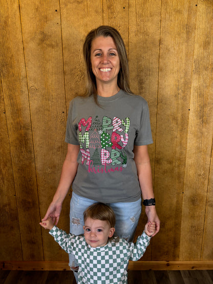 Pink & Green Merry Christmas Tee