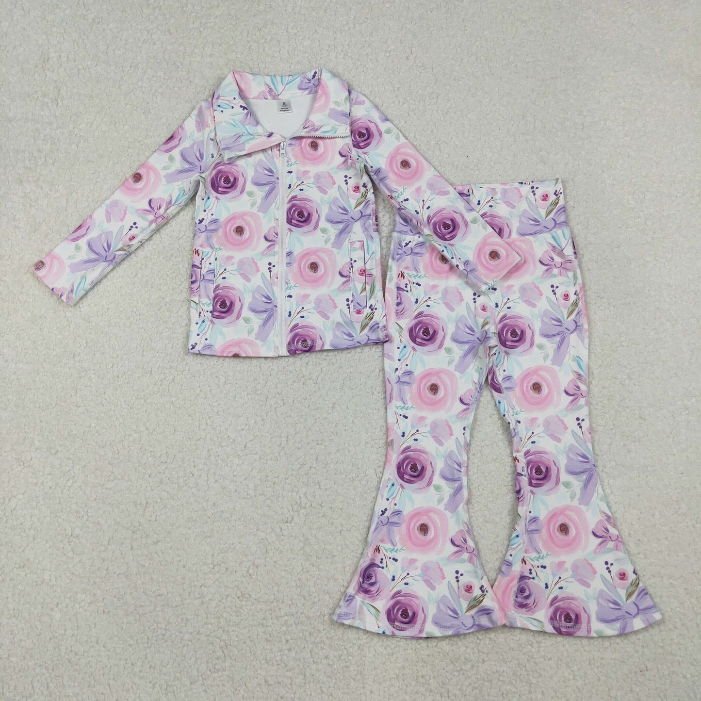 Pink Purple Flower Bow Yoga Set