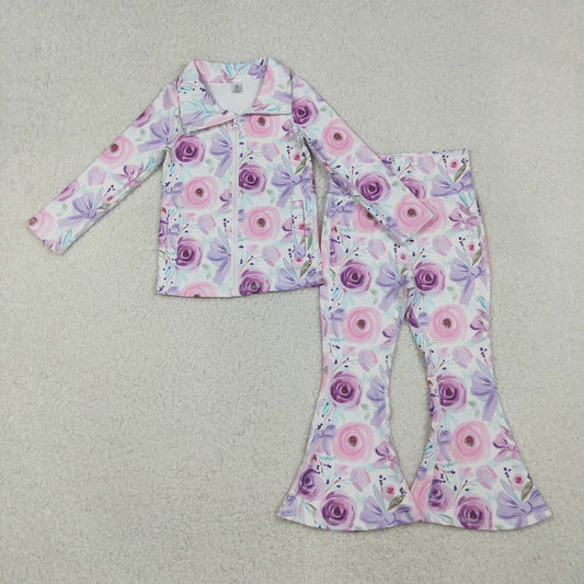 Pink Purple Flower Bow Yoga Set