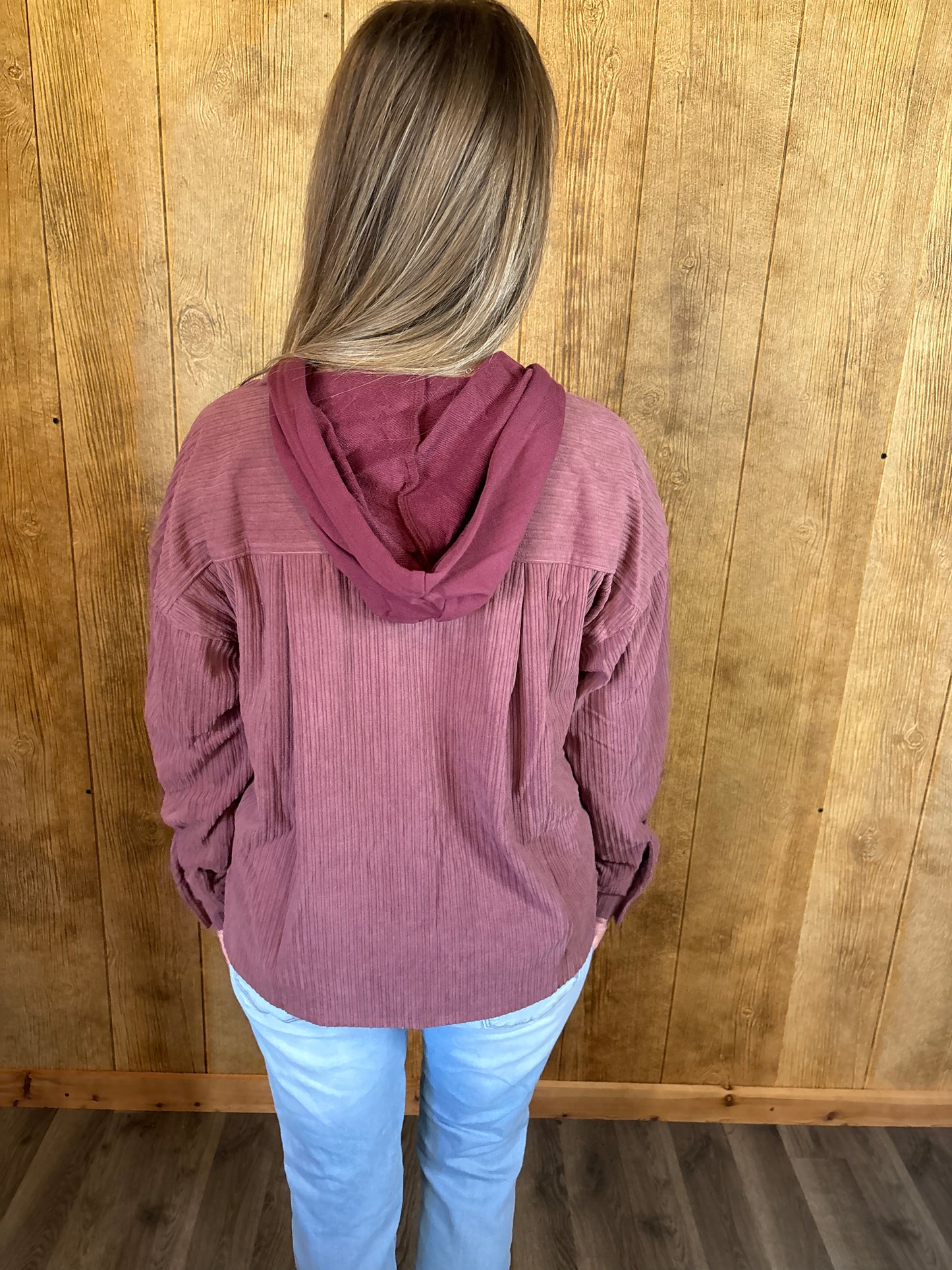 Pink Ribbed Button Up Hoodie