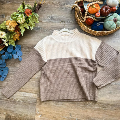 Beige & Tan Colorblock Sweater