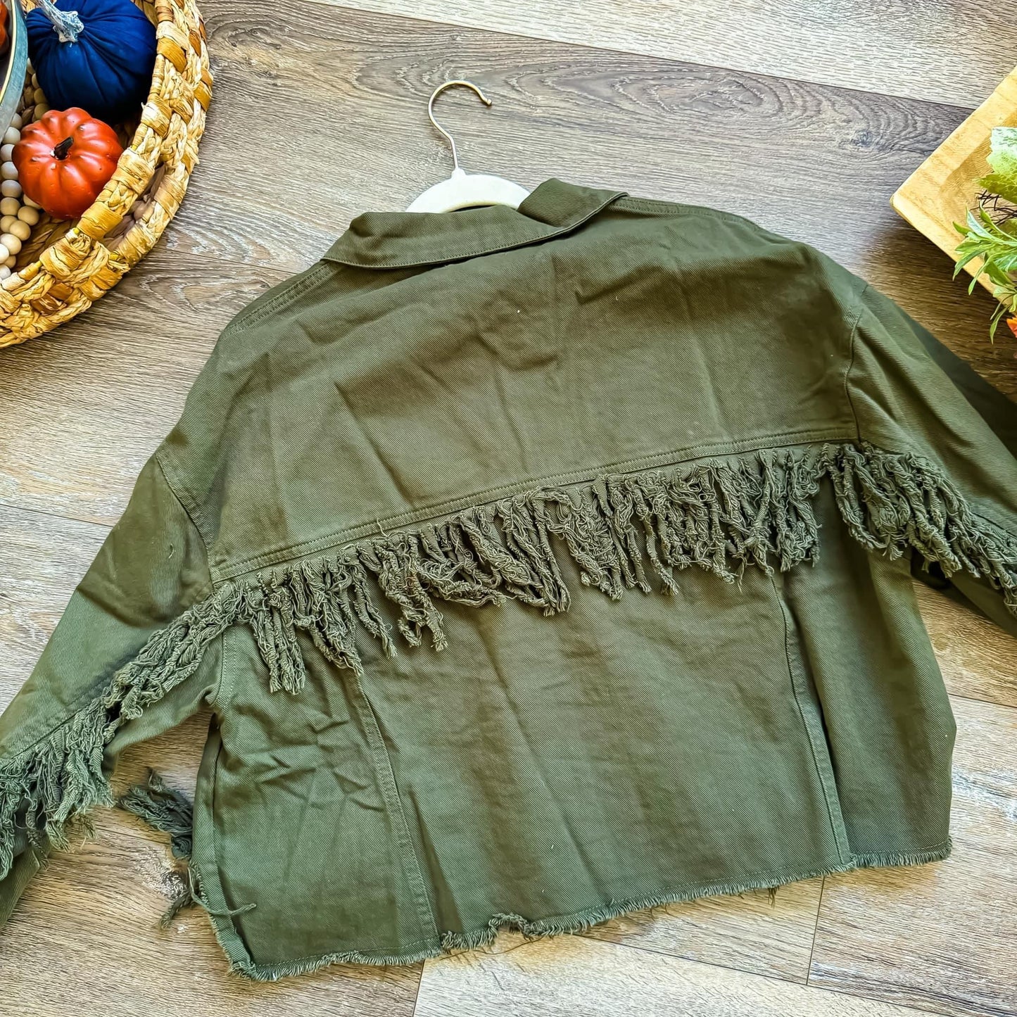 Green Fringe Button Up Jacket