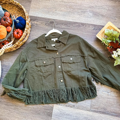 Green Fringe Button Up Jacket