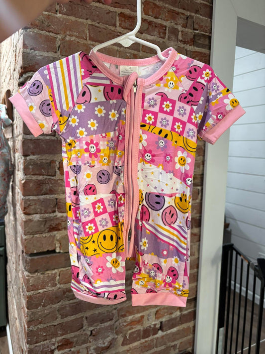 On Hand Retro Smiley Girls Short Romper