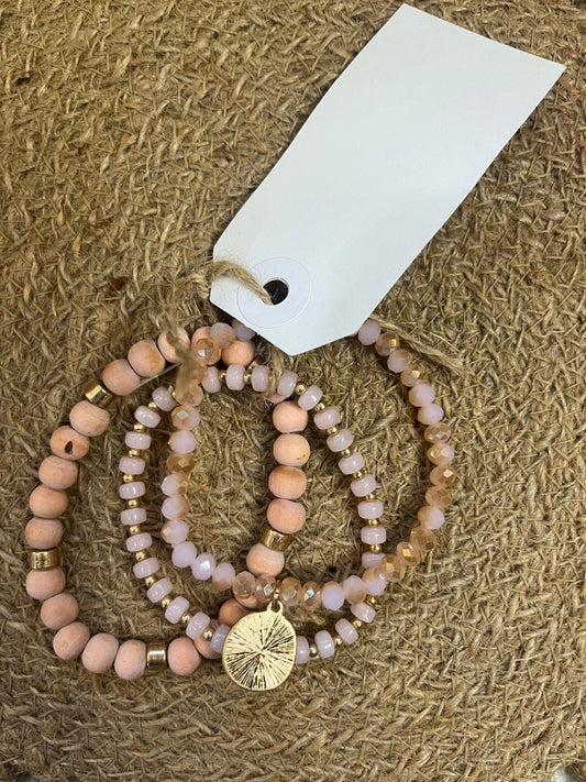Light Rose Beaded Bracelet Set