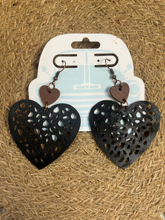 Black & Brown Heart Earrings