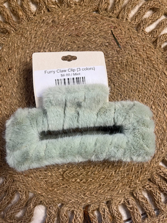 Mint Furry Claw Clip