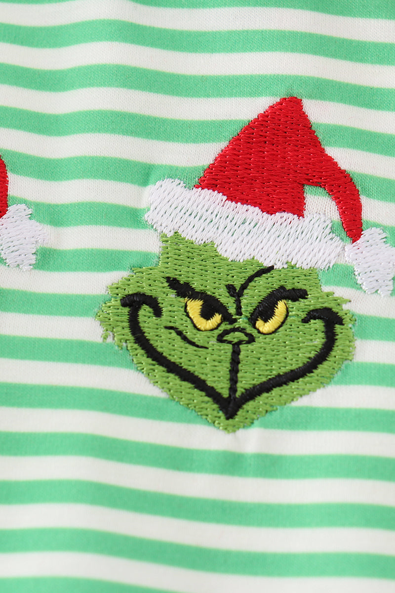 Green stripe christmas grinch girl romper