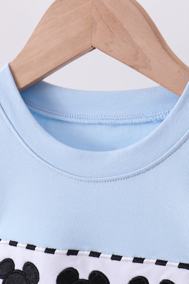 Blue Character Embroidered Knit Set