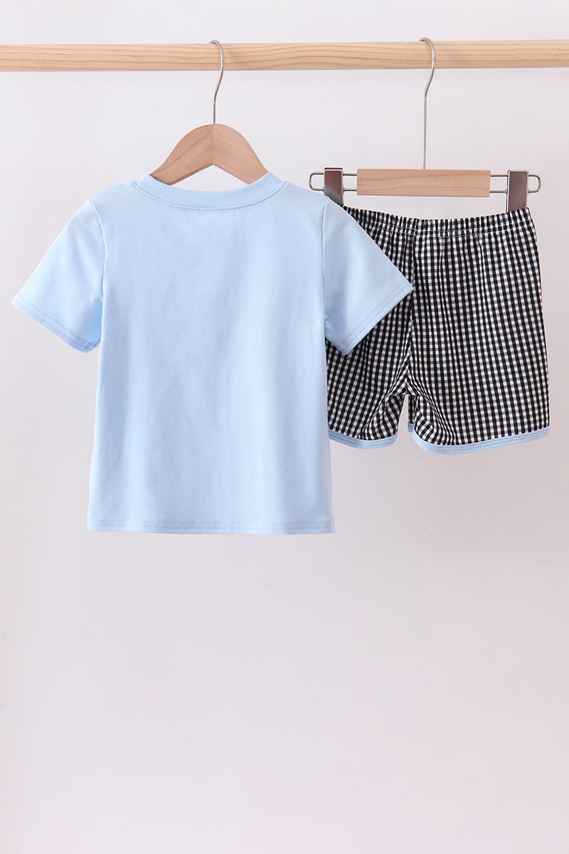 Blue Character Embroidered Knit Set