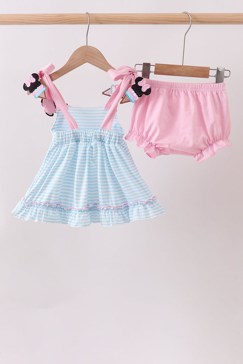 Blue Ice Cream Applique Bloomer Set