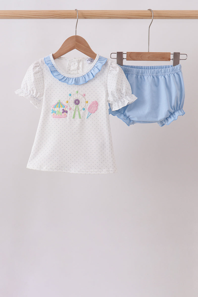 Blue Carousel Embroidered Bloomer Set