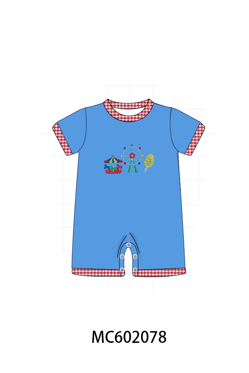 Blue Carousel Embroidered Romper