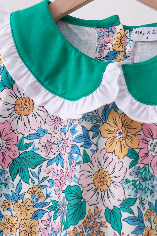 Green Floral Ruffle Shorts Set