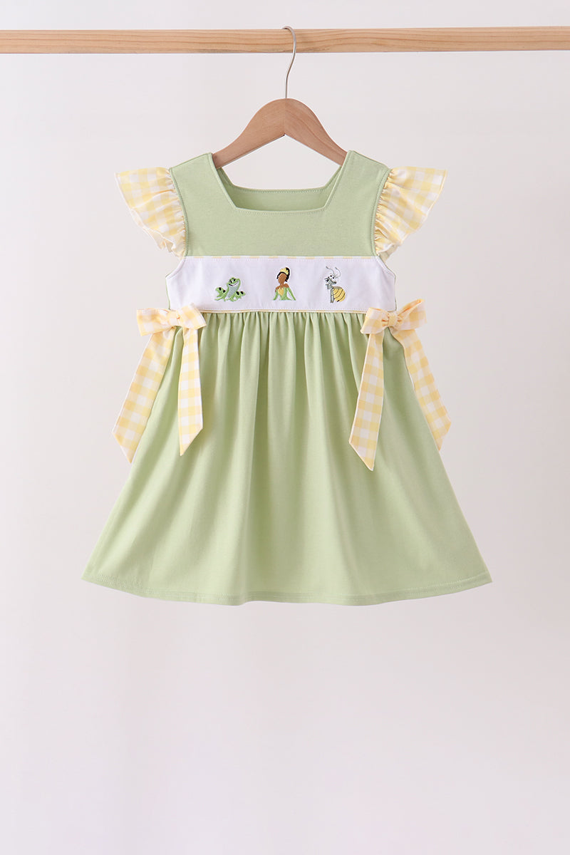 Green Princess Frog Embroidery Ruffle Dress