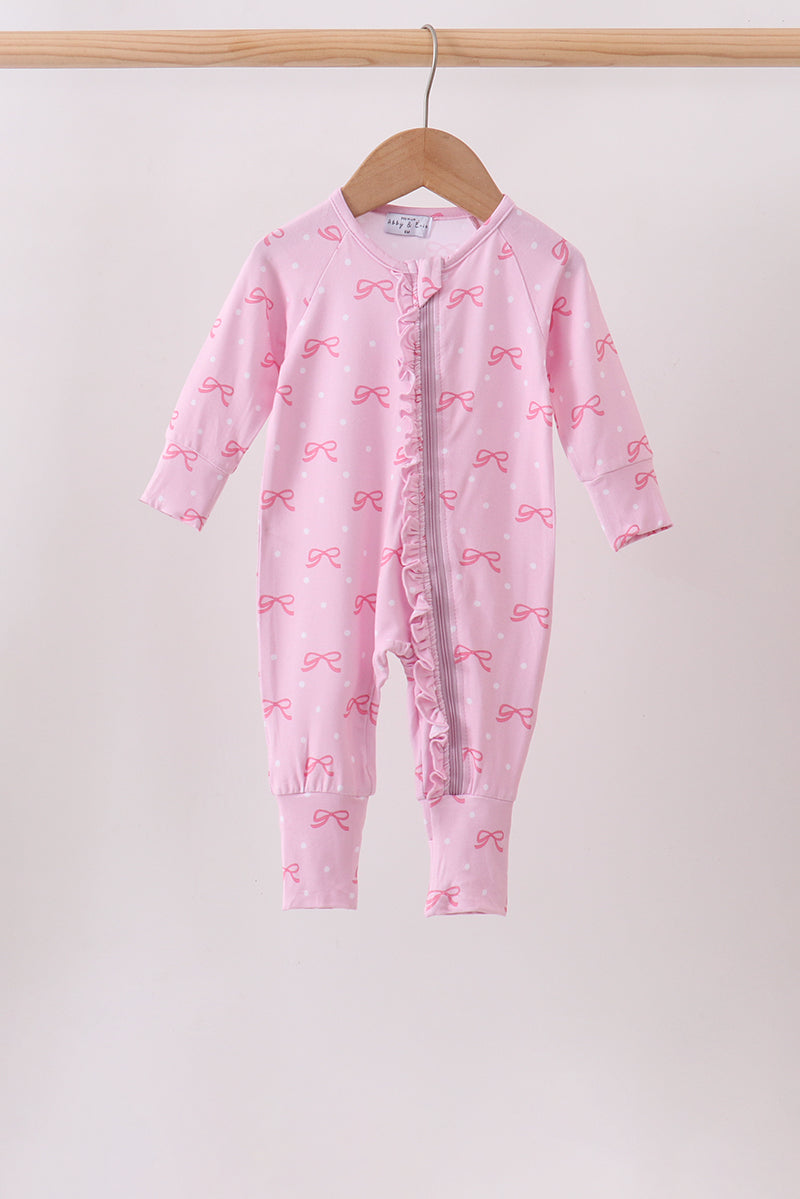 Pink bow print bamboo romper