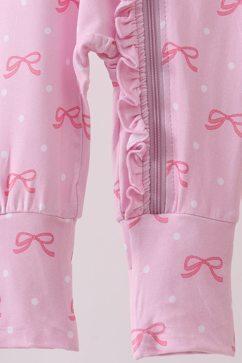 Pink bow print bamboo romper