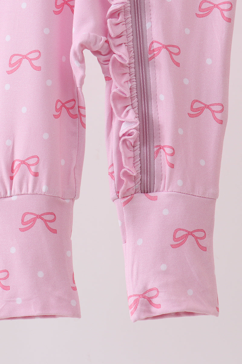 Pink bow print bamboo romper