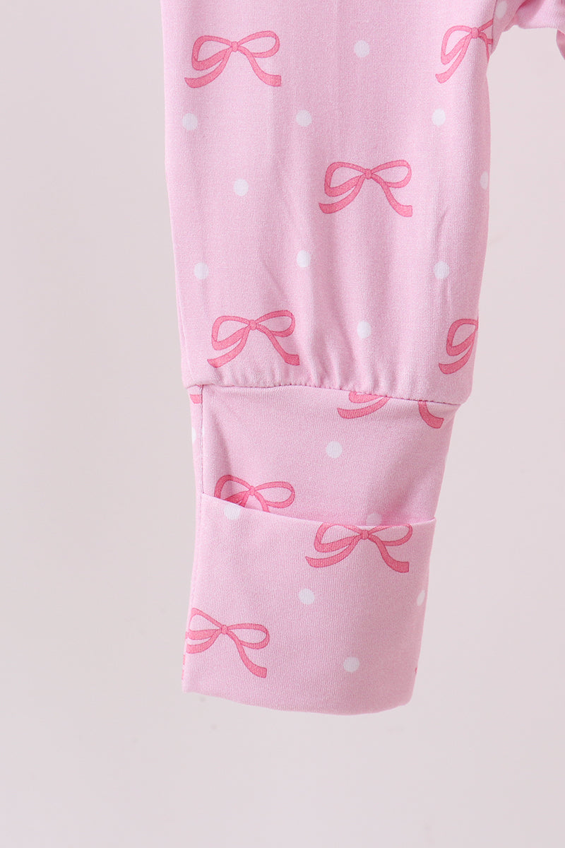 Pink bow print bamboo romper