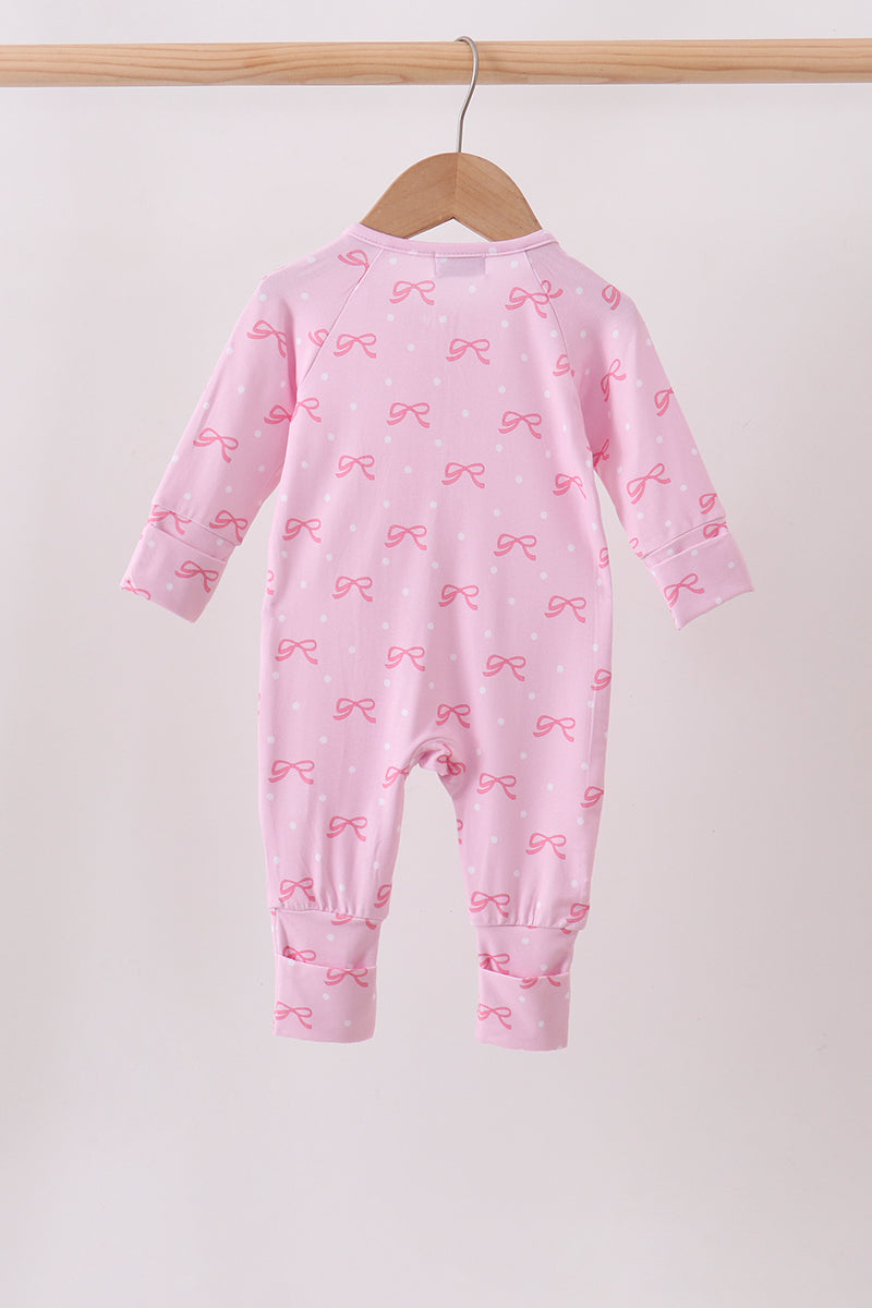Pink bow print bamboo romper