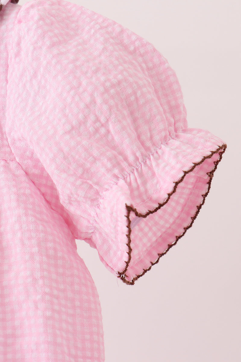 Pink turkey embroidery ruffle gingham bubble
