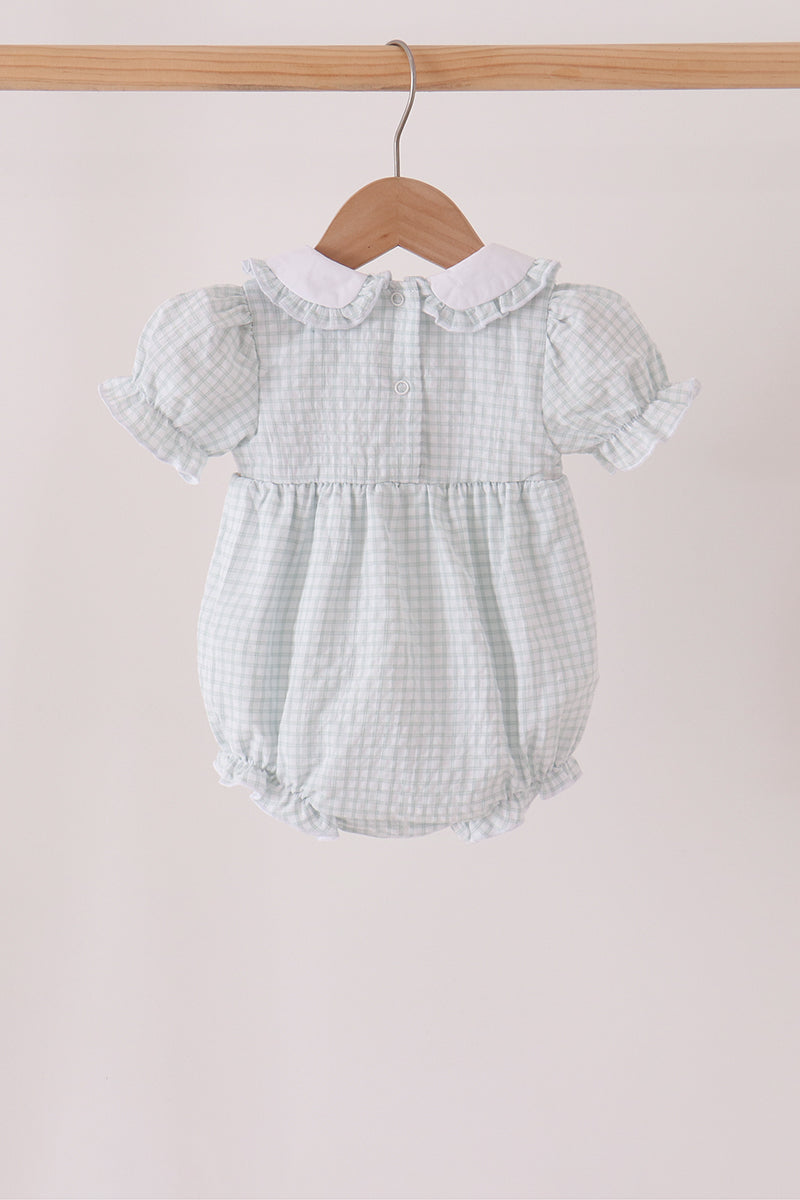 Green plaid turkey embroidery ruffle bubble