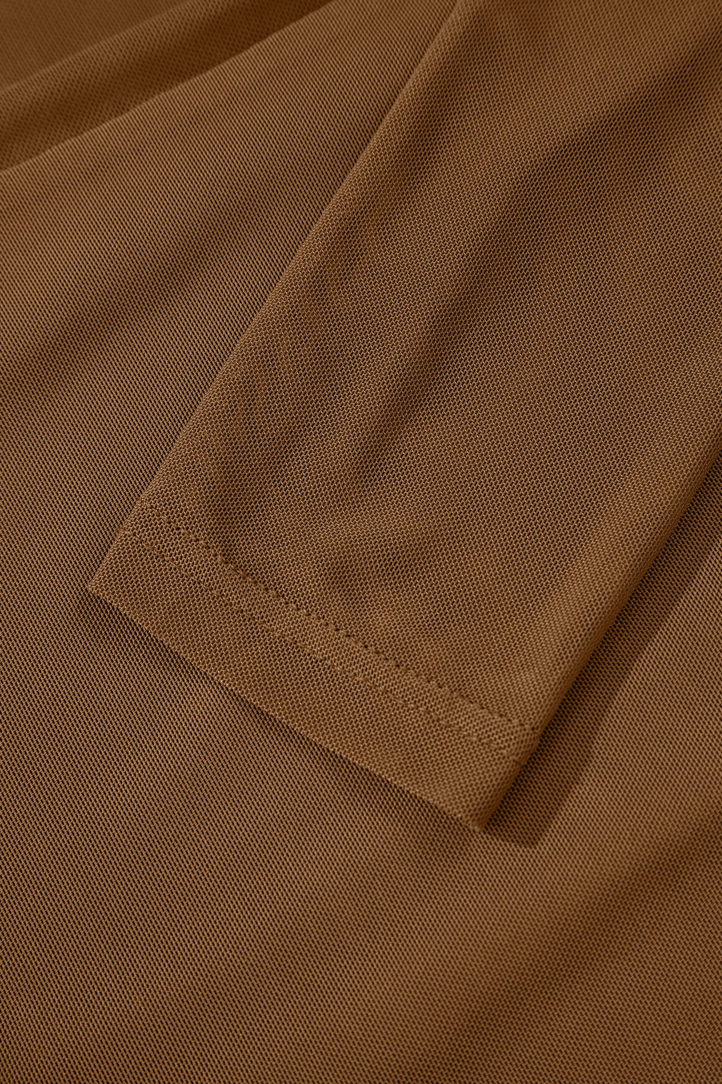 Coffee Sheer Mesh Patchwork High Neck Long Sleeve Top