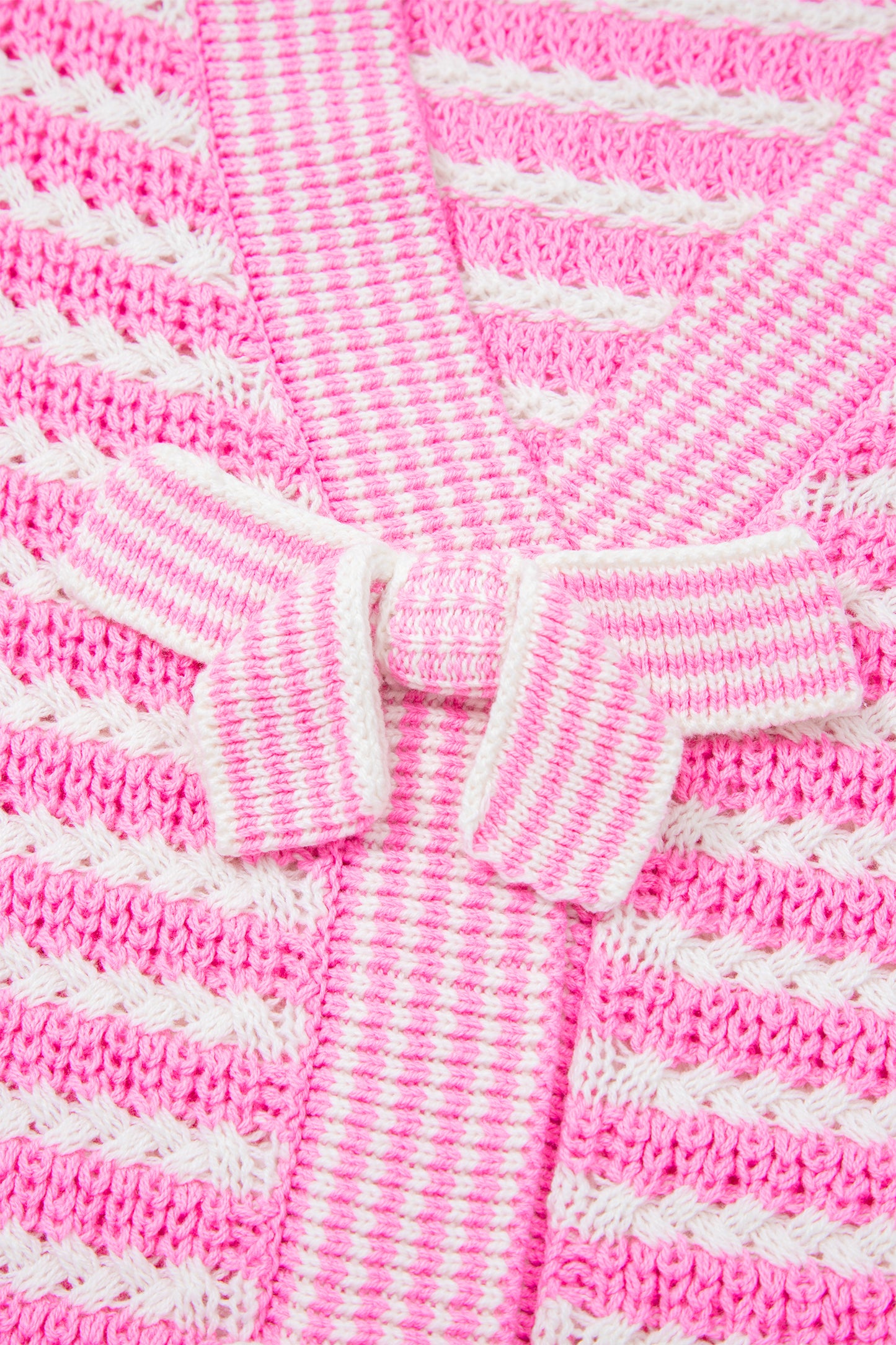 Sky Blue Stripe Short Sleeve Knit V Neck Bow Knot Sweater