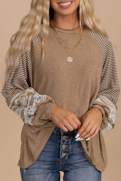 Striped Round Neck Long Sleeve Blouse