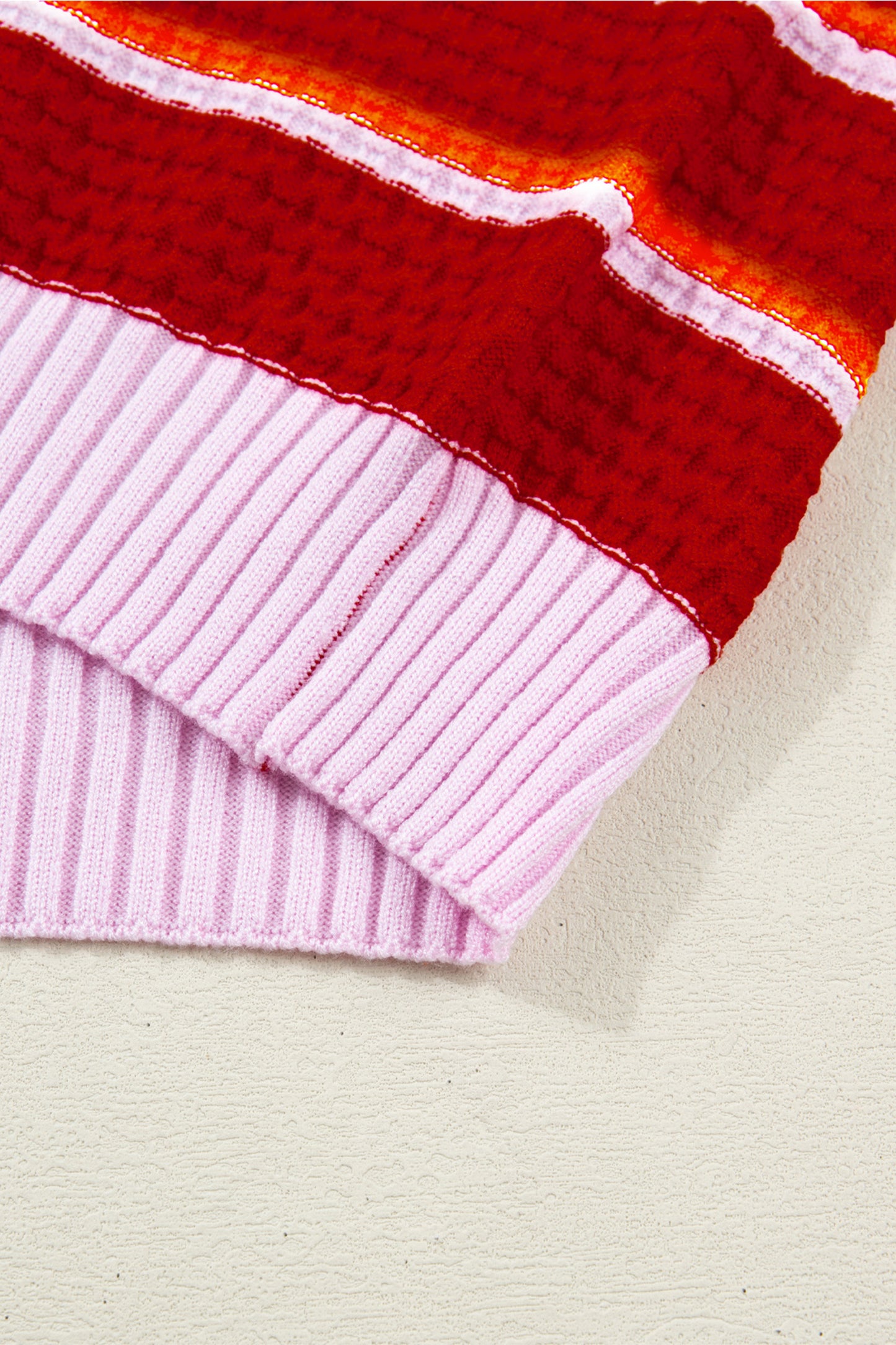 Red Stripe Colorblock Trim Half Sleeve Sweater Top