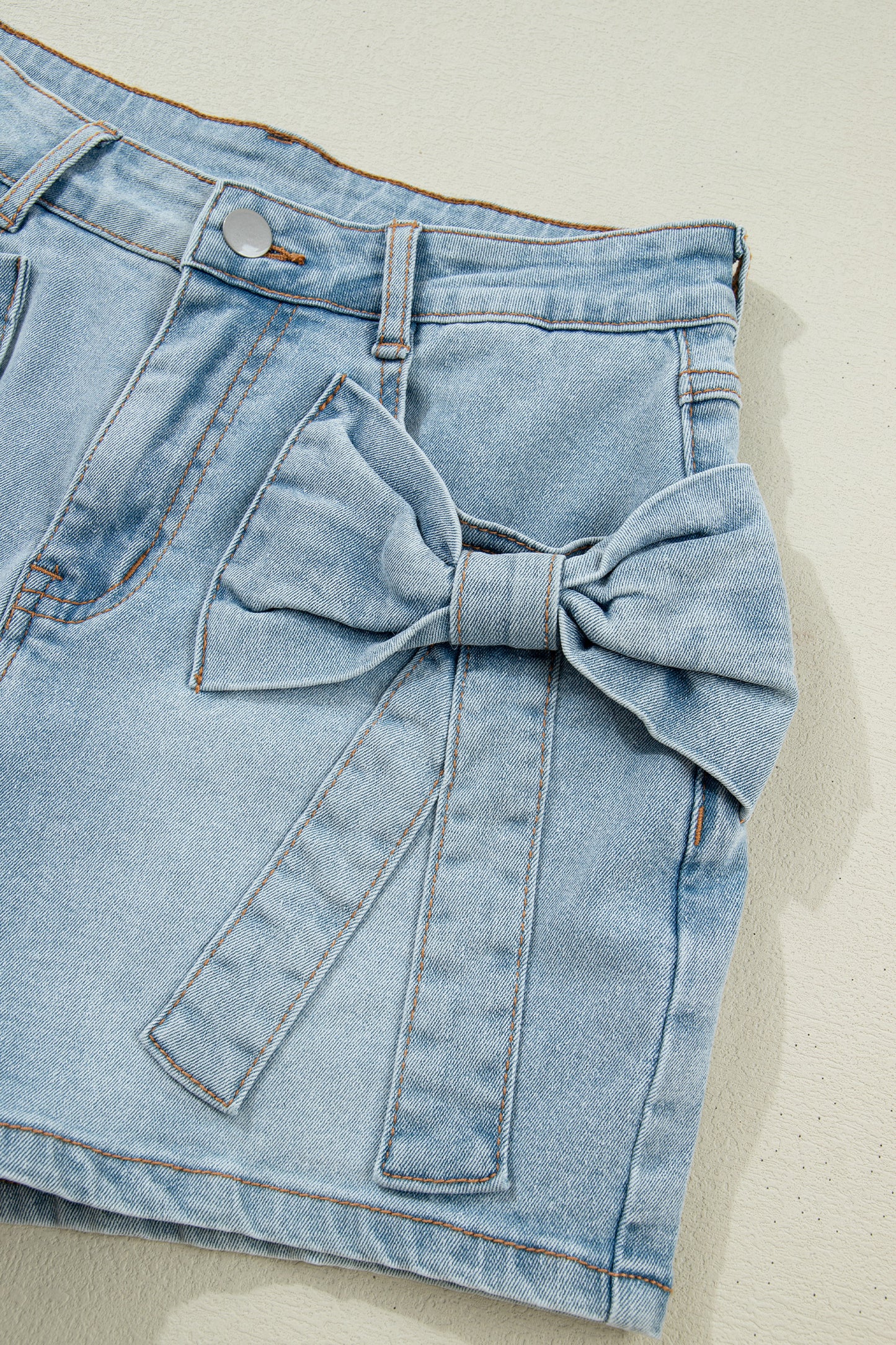 Beau Blue Bow Detail Denim Shorts with Pockets