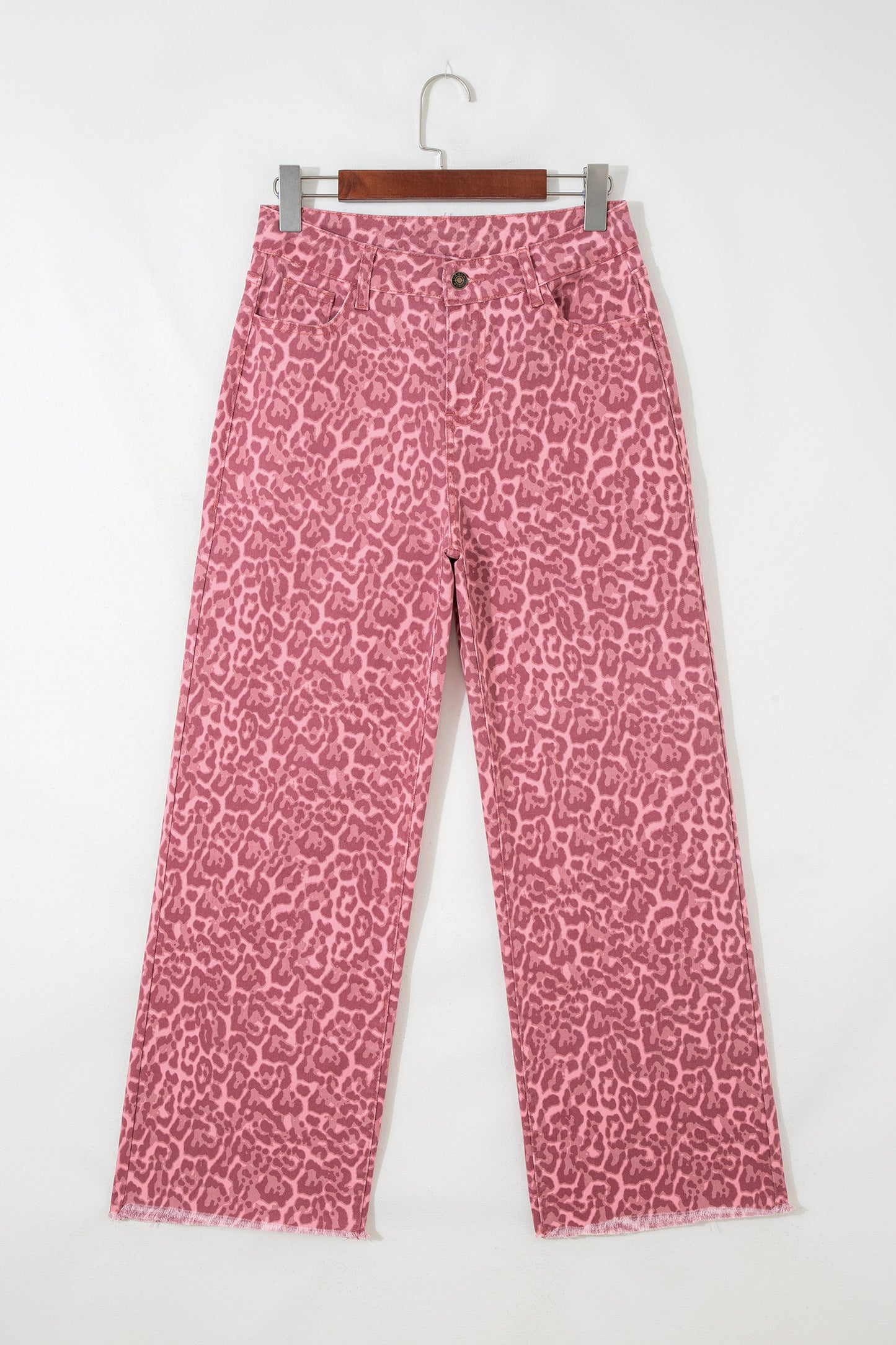 Gray Leopard Frayed Edge Wide Leg High Waist Jeans