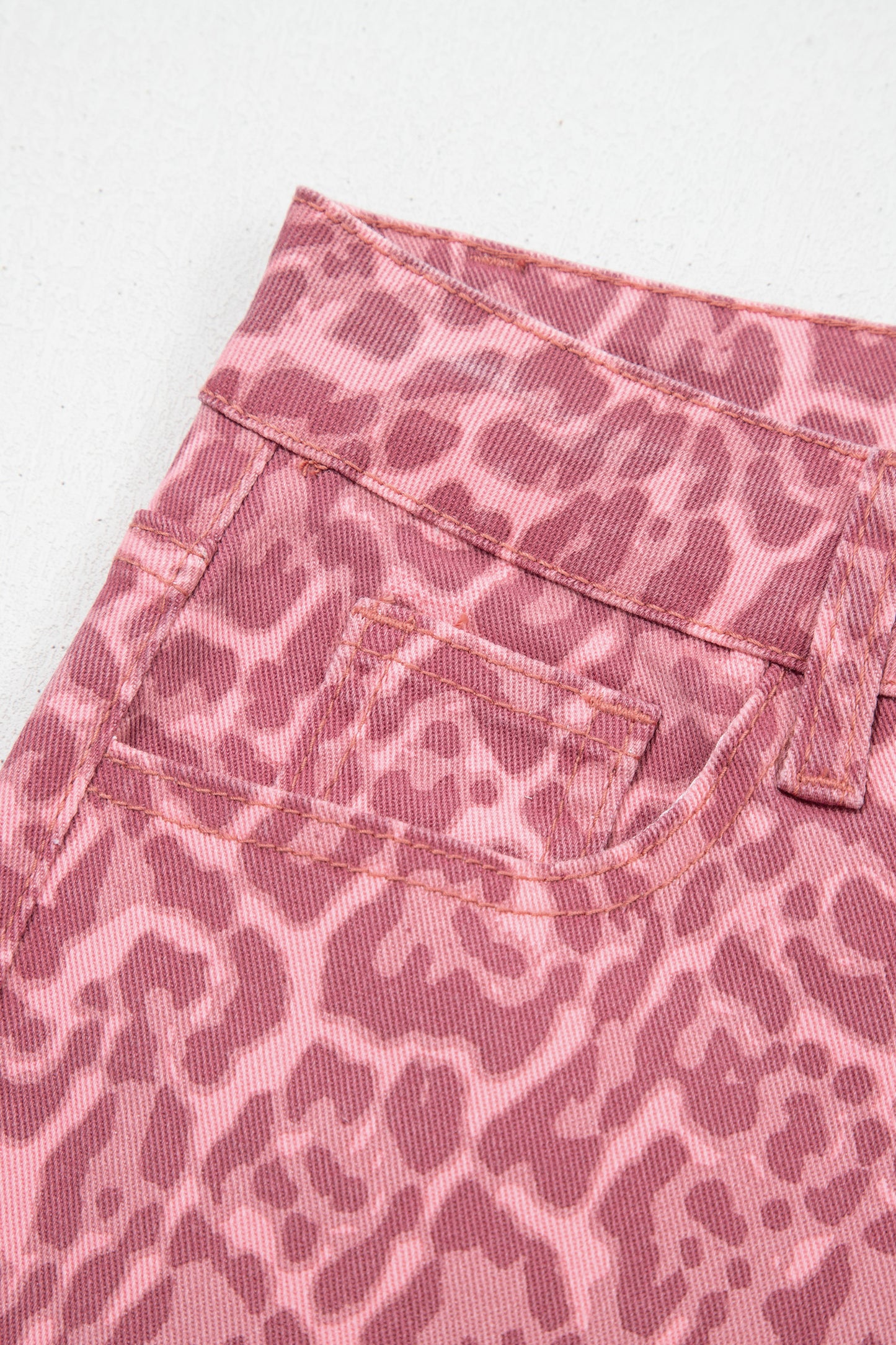 Gray Leopard Frayed Edge Wide Leg High Waist Jeans
