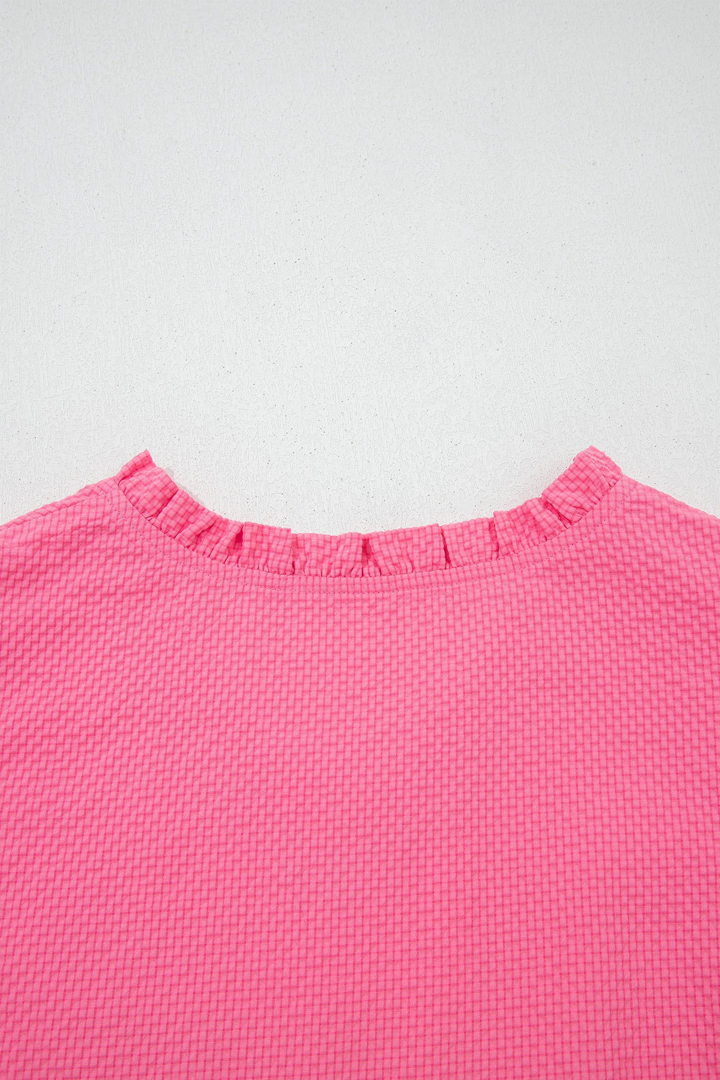 Sachet Pink Frilled V Neck Flower Embroidered Puff Sleeve Textured Blouse