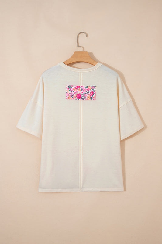Jet Stream Floral Patched Raw Seam Big Flower Oversize Tee