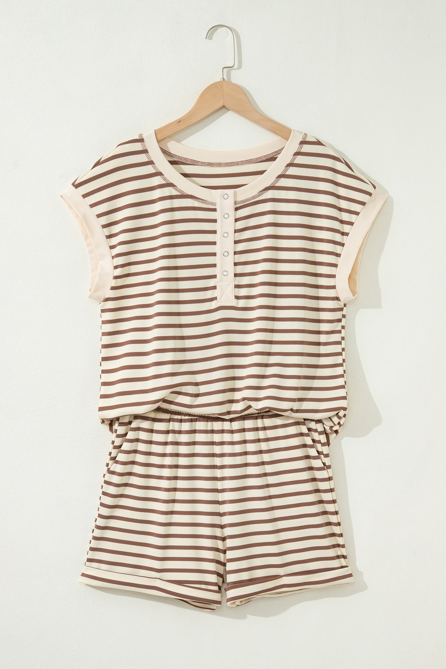 Black Stripe Half Buttons Top and Shorts Set