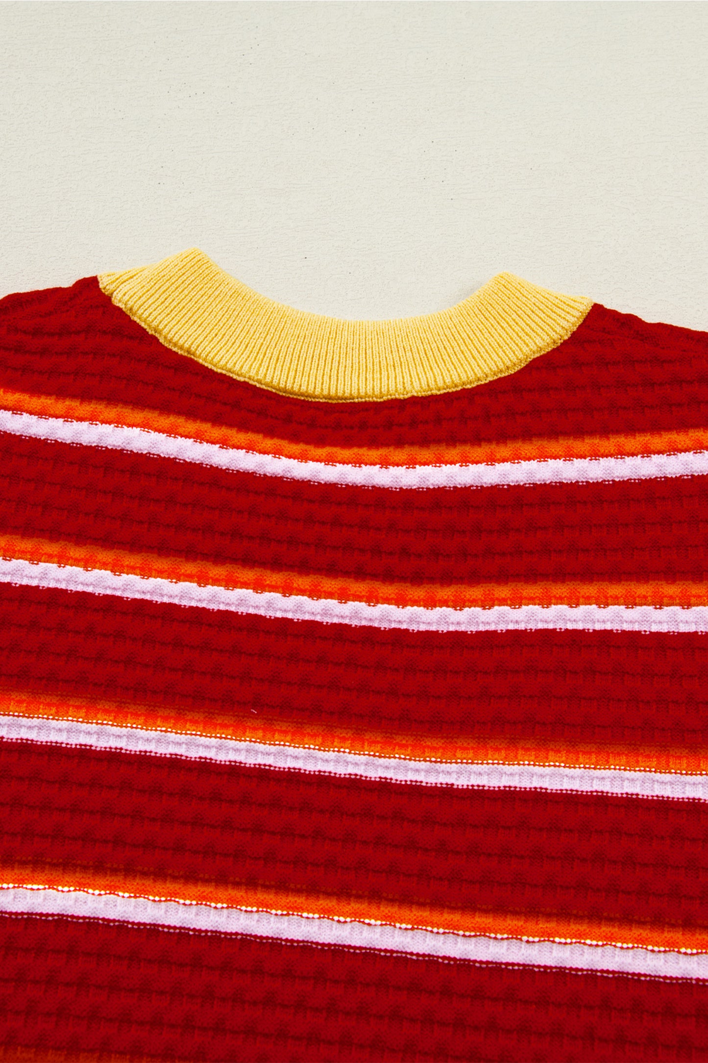 Red Stripe Colorblock Trim Half Sleeve Sweater Top