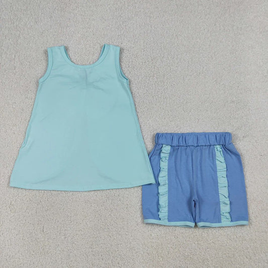 Blue Bow Ruffled Short Set