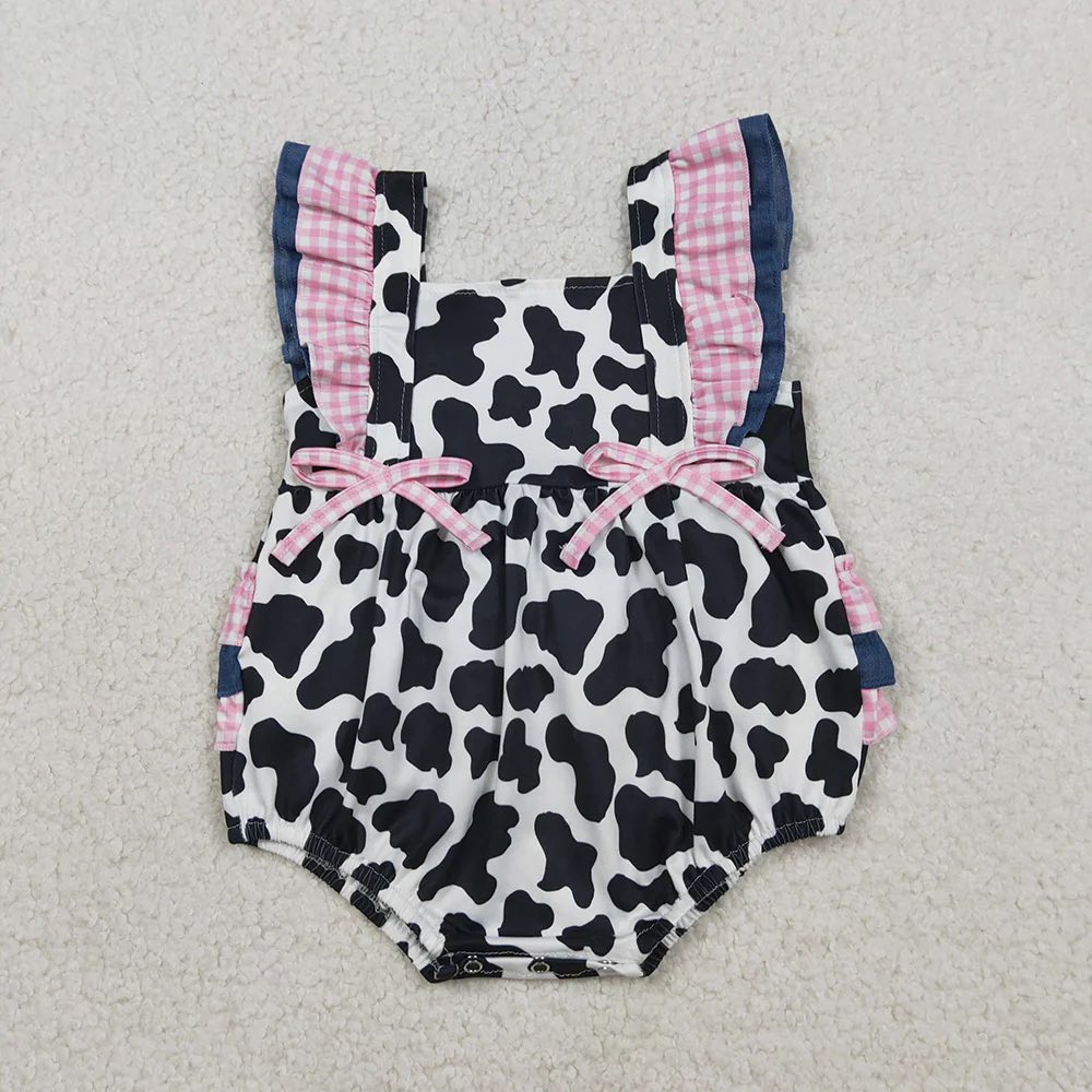 Cow Pink Gingham Ruffle Bow Bubble