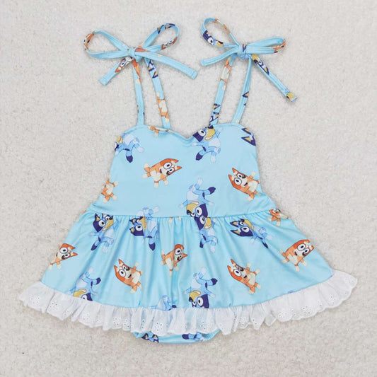 Blue Dog Trim Dress Bubble