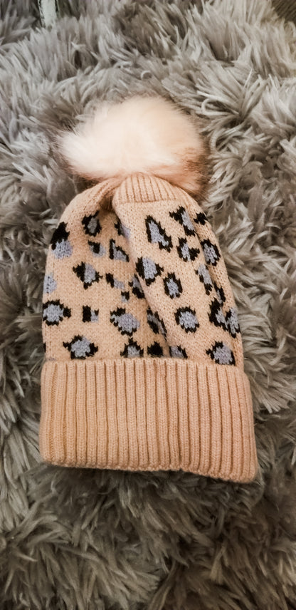 Leopard Beanies With Removable Pom Pom {6 colors}