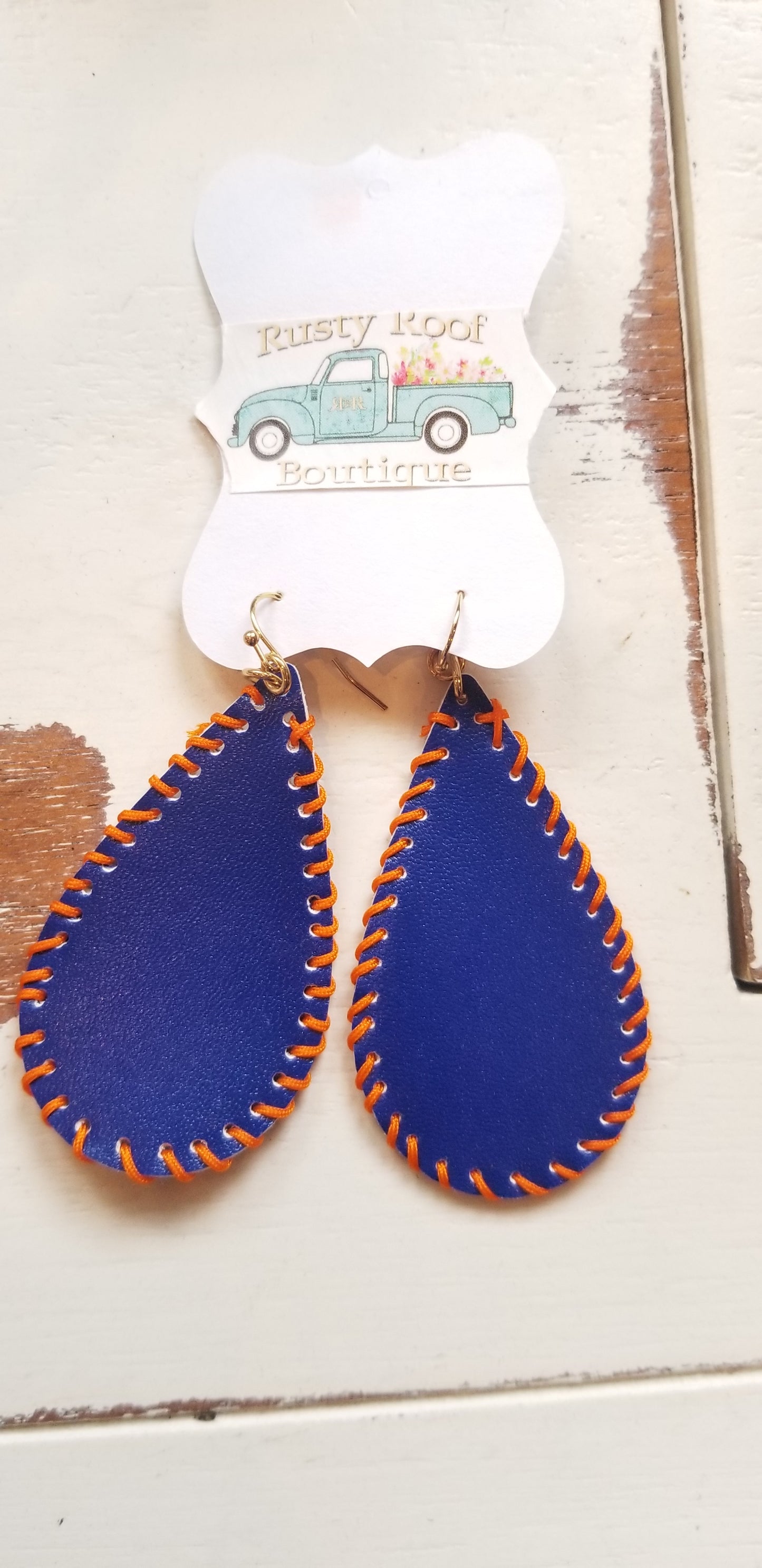 Orange & Blue Teardrop Earrings