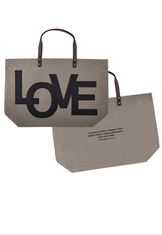 1 Corinthians 13:7-8 'Love' Jute Tote Bag