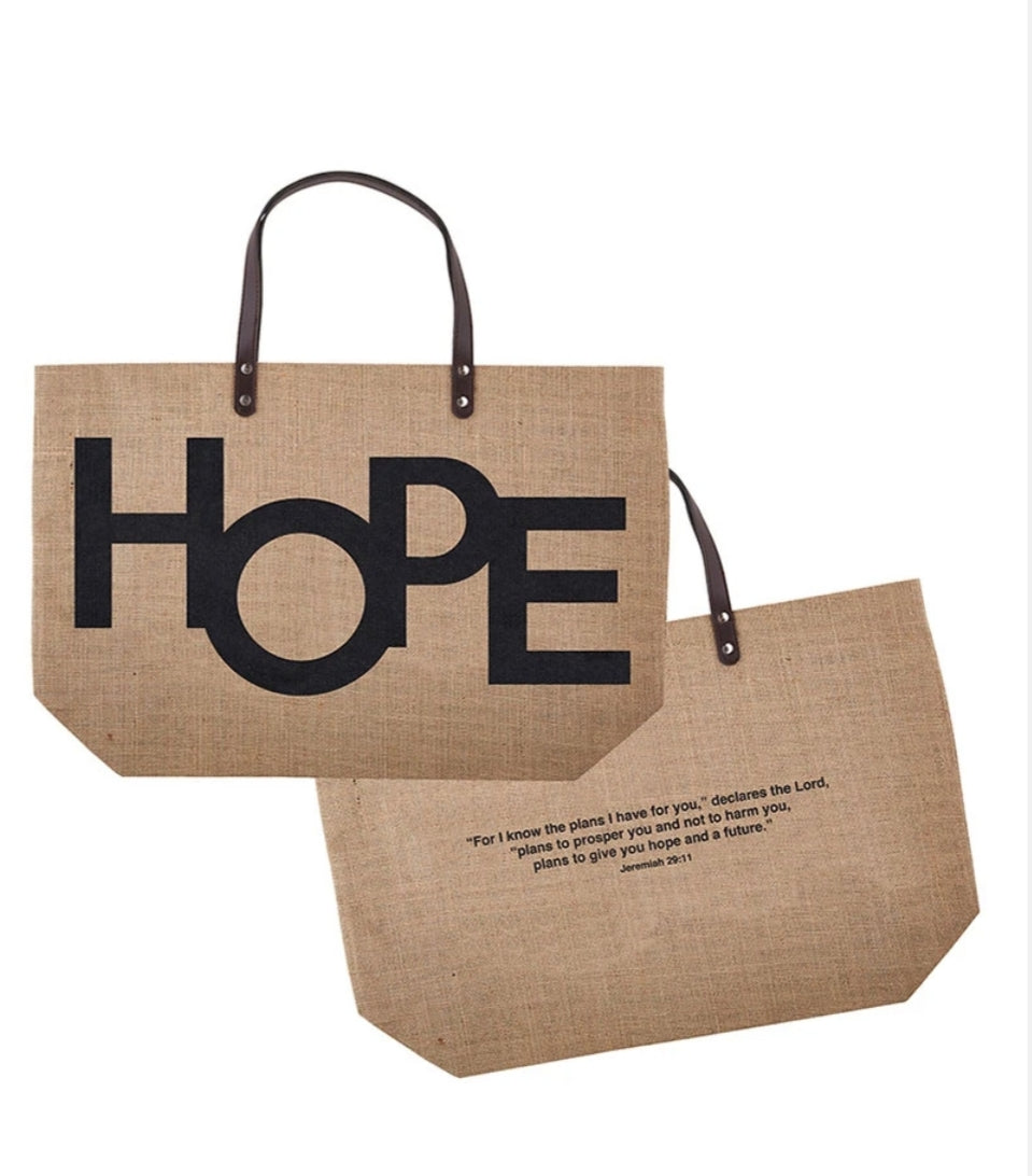 Jeremiah 29:11 'Hope' Jute Tote Bag